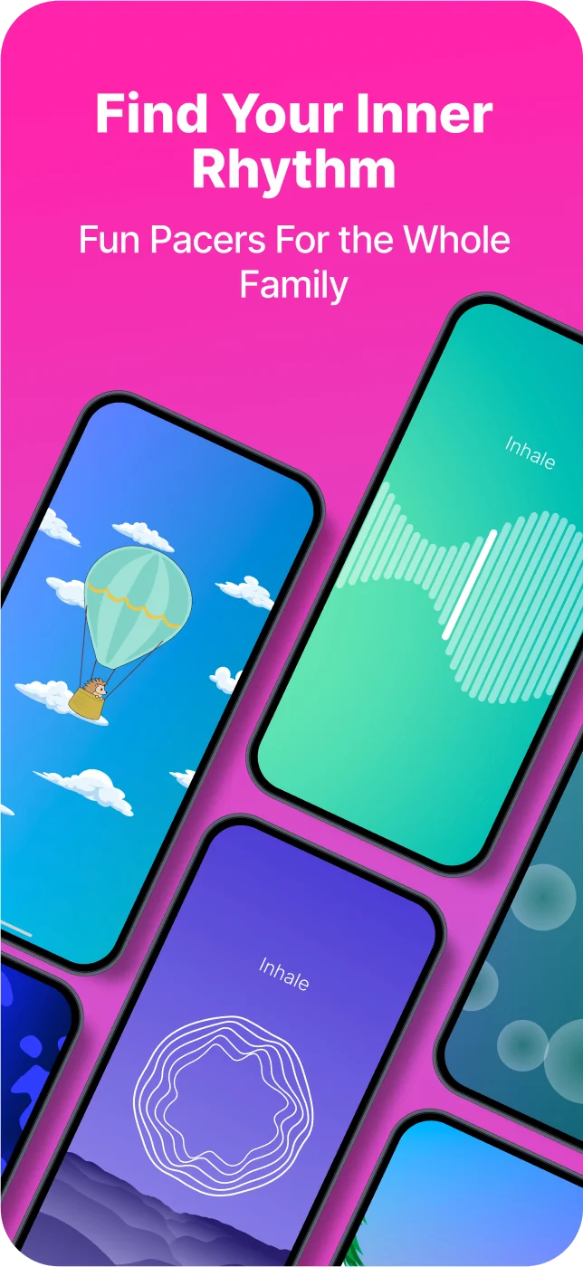 Allos visual pacers: a hot air balloon, a wave and a ring over mountains