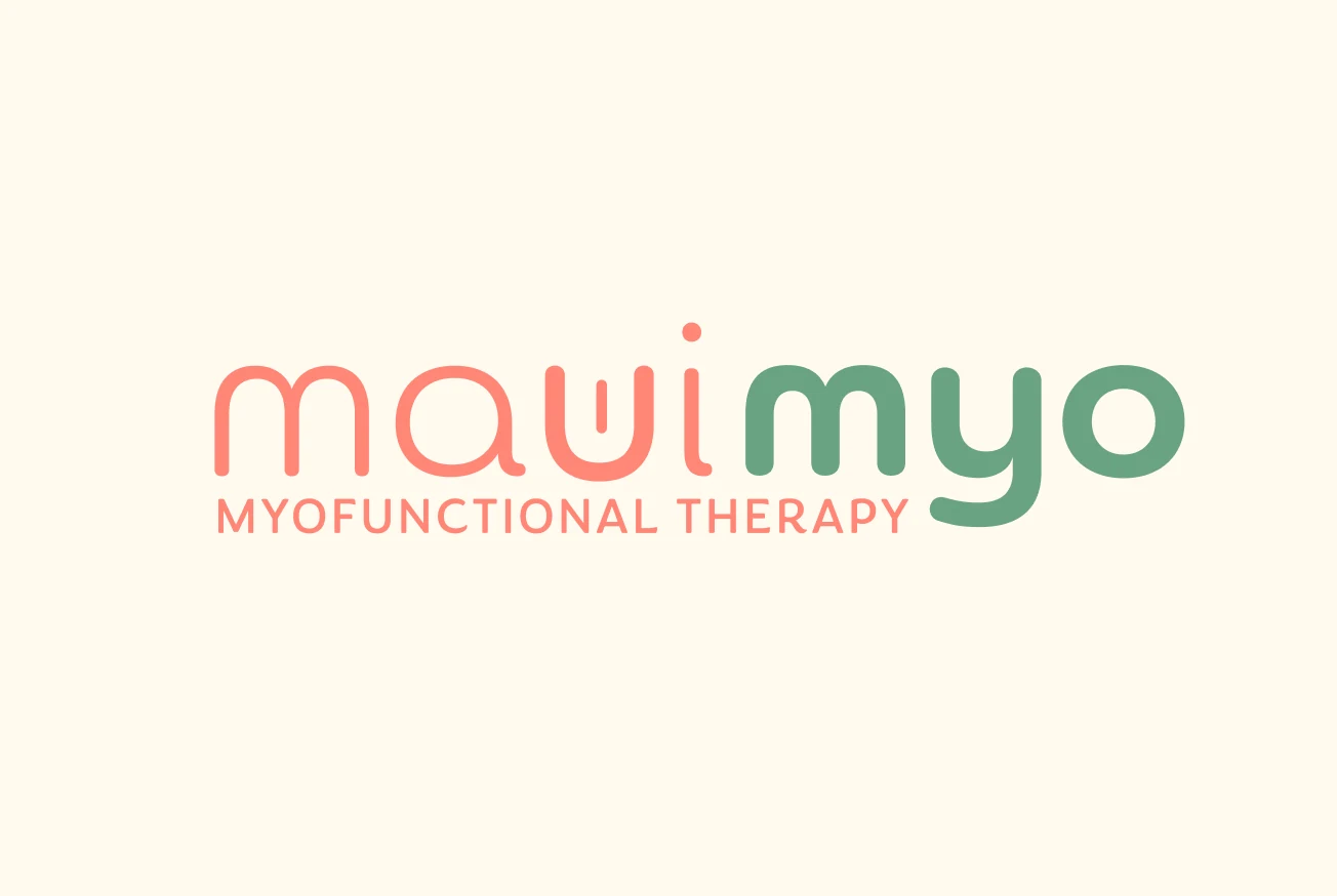 Maui Myo logo in coral and sage on a cream business card